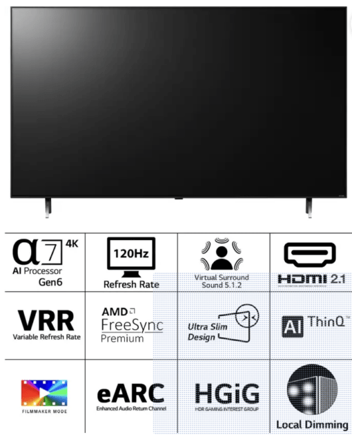 LG 55 inch 139 cm 55QNED80SRA 4K Ultra HD Smart QNED TV - Image 2